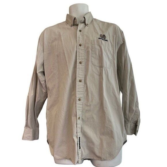 Mens Medium Notre Dame Logo Button Down Shirt Khaki Pocket Crable Sportswear - Picture 1 of 6